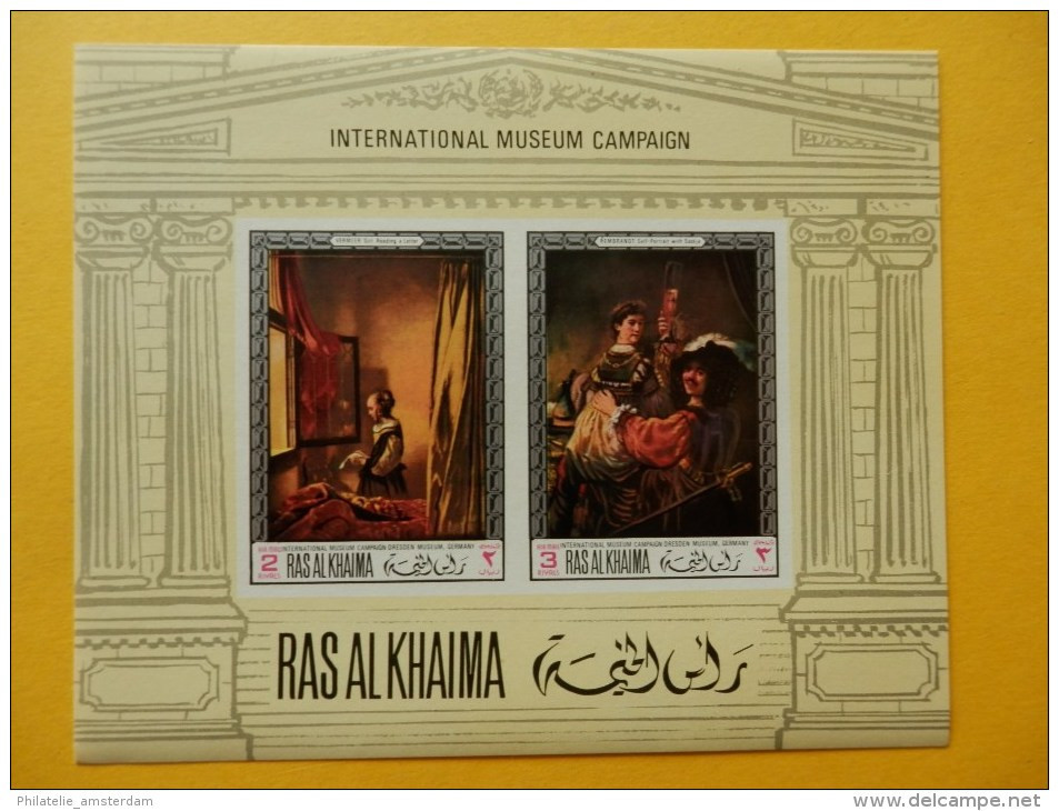 Ras Al Khaima 1968, MONET COROT VERMEER REMBRANDT GAINSBOROUGH GREUZE RENOIR CEZANNE / ARTS: Mi 245-52, Bl. 42-45 B, ** - Rembrandt