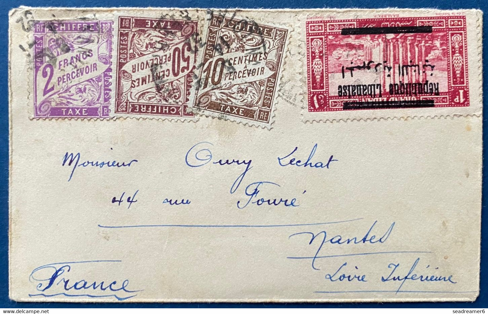 Petite Lettre Grand Liban 1932 N°100 Oblitéré Taxée à 2FR60 Timbre Taxe Duval N°29, 37 & 42 Pour NANTES TTB - Brieven En Documenten