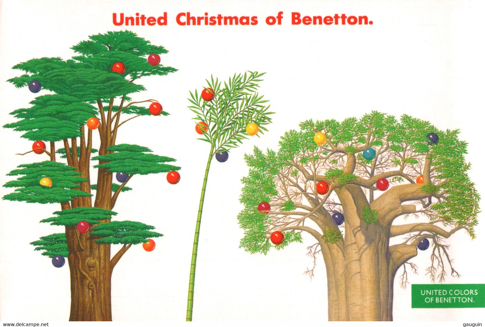 CPM - PUBLICITÉ BENETTON - "United Christmas " (Illustration Arbres) ... LOT 2 CP / Edition Pub (format 10,5x16) - Mode