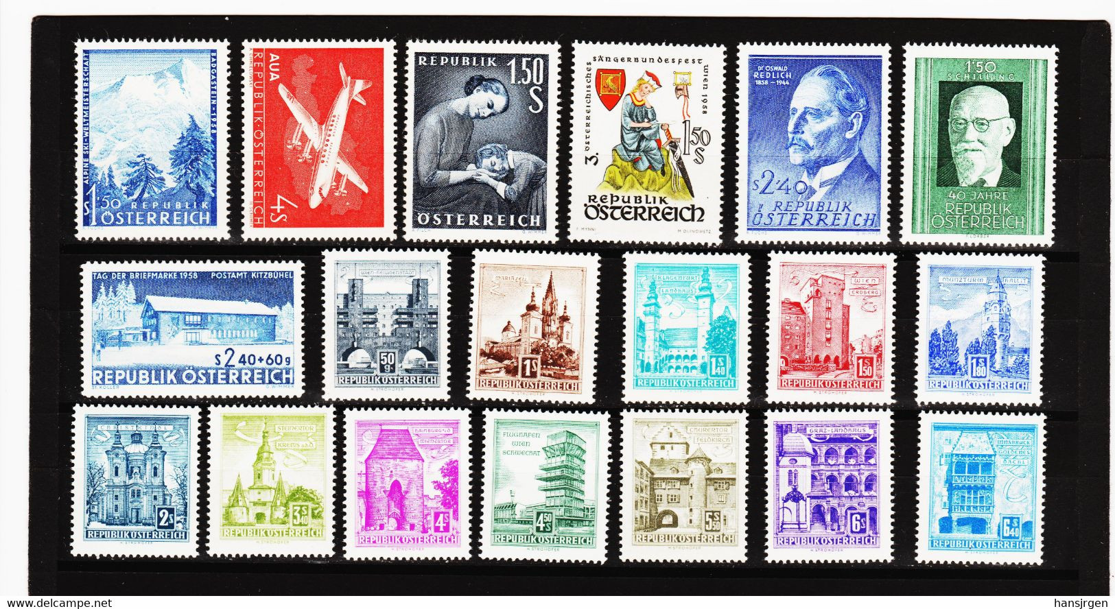 JÄN43II ÖSTERREICH 1958 Michl 1040/58 POSTFRISCHER JAHRGANG Mit FREIMARKEN BAUTEN ** SIEHE ABBILDUNG - Ganze Jahrgänge