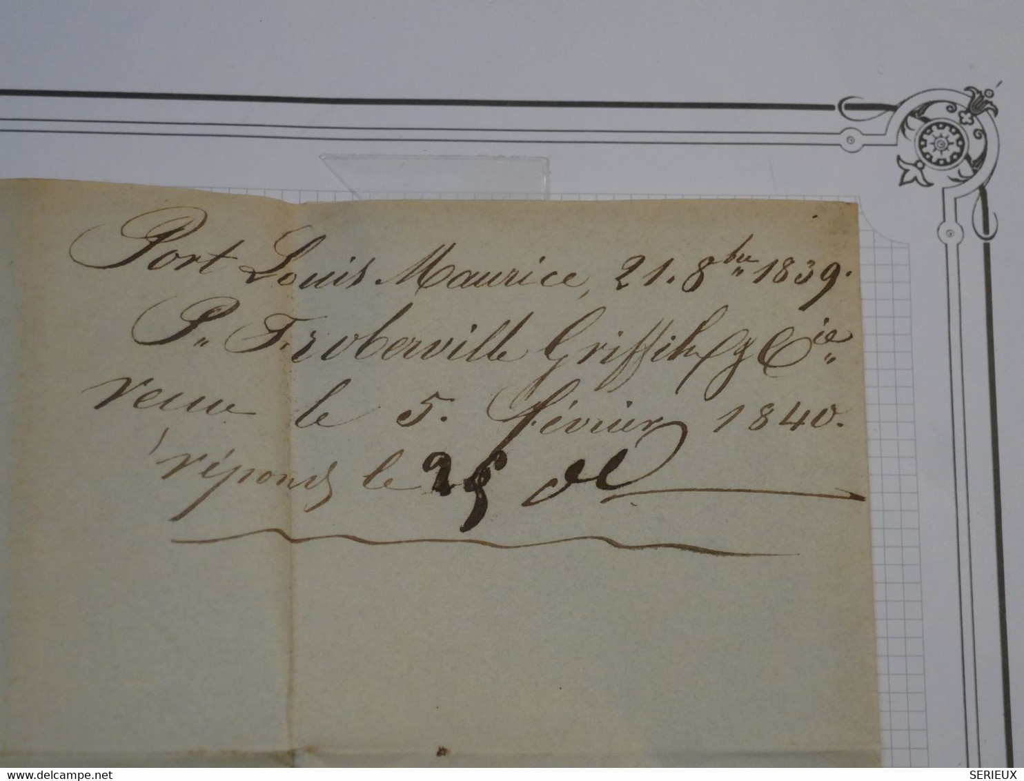 BK18 ILE MAURICE BELLE  LETTRE  RR 1839 PORT LOUIS  A  BORDEAUX FRANCE  ++ AFFRANCH. INTERESSANT++ - Other & Unclassified