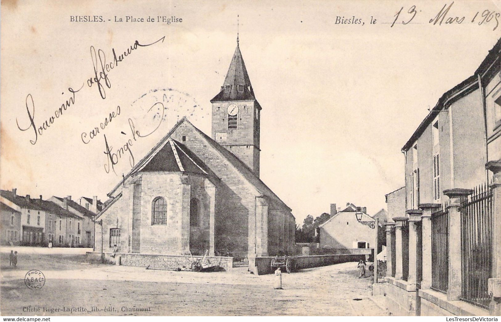 CPA FRANCE - 52 - BIESLES - La Place De L'église - Roger Lapetite Chaumont - Dos Non Divisé - Sonstige & Ohne Zuordnung