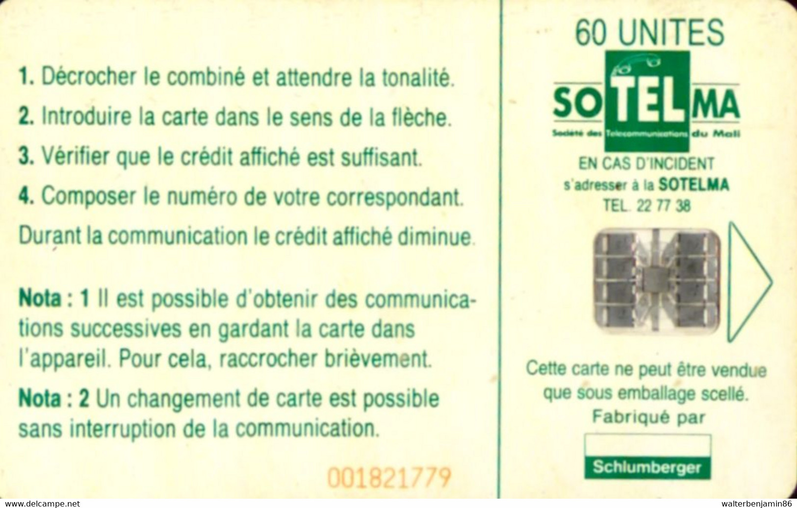 SCHEDA TELEFONICA PHONECARD MALI DJENNE 60 UNIT 1821 - Malí