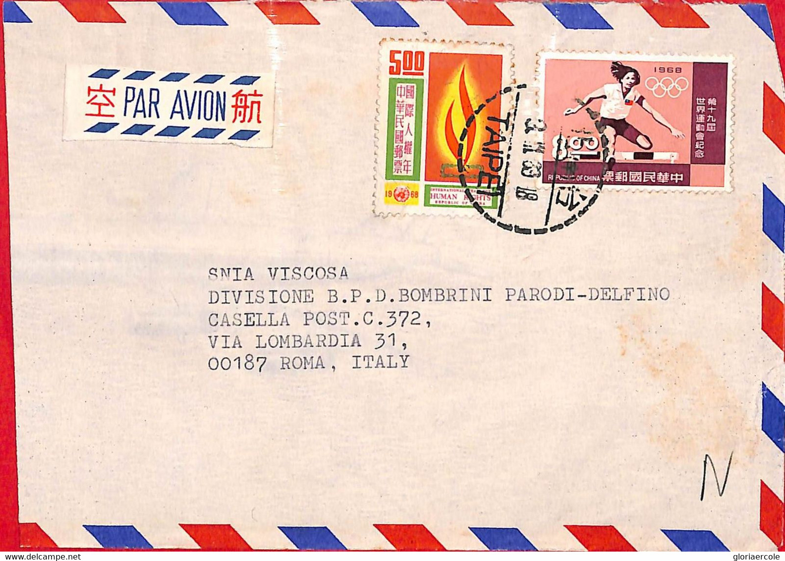 Aa6667 - CHINA Taiwan - Postal History -  AIRMAIL Cover To ITALY 1960's OLYMPICS - Covers & Documents