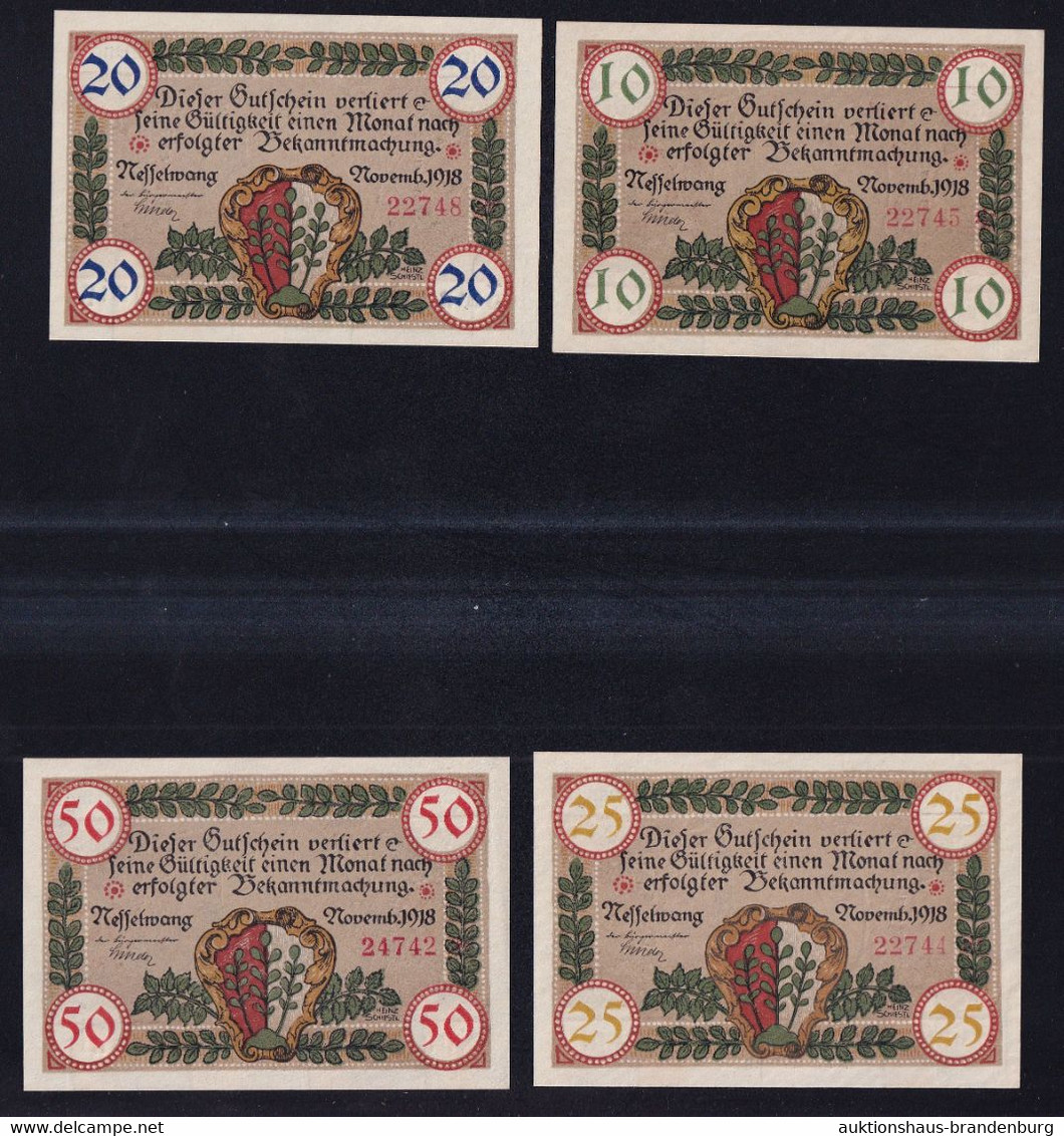 4x Nesselwang: 10, 20, 25 + 50 Pfennig November 1918 - Wz. Wellenbündel - Collezioni