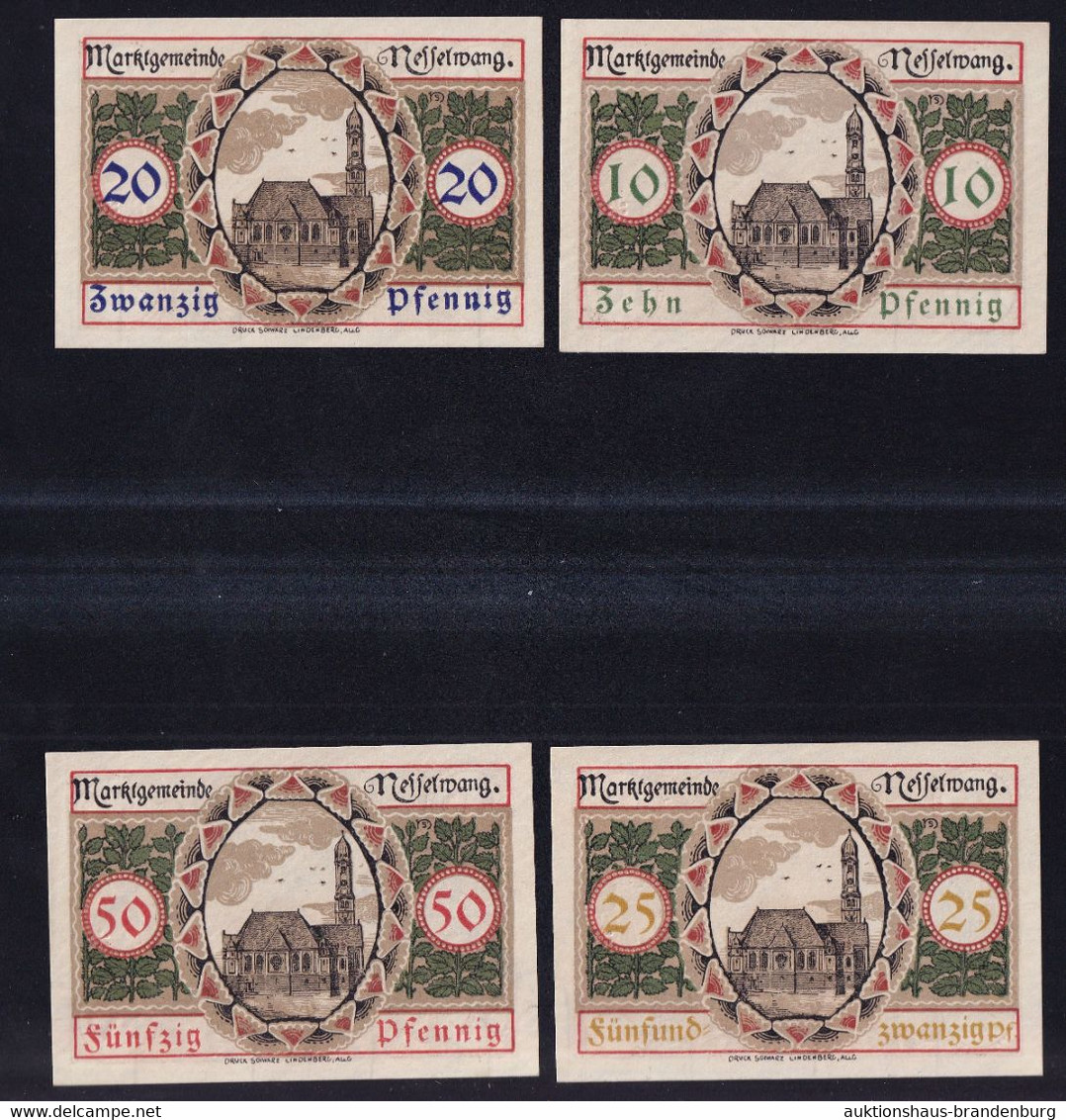 4x Nesselwang: 10, 20, 25 + 50 Pfennig November 1918 - Wz. Wellenbündel - Verzamelingen