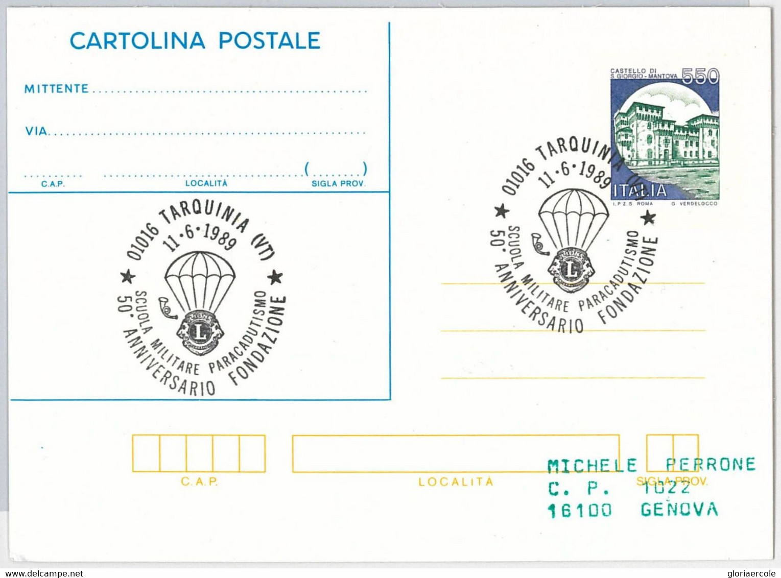 50094 - ITALY - POSTAL HISTORY Special Postmark On STATIONERY 1989 PARACHUTING - Fallschirmspringen