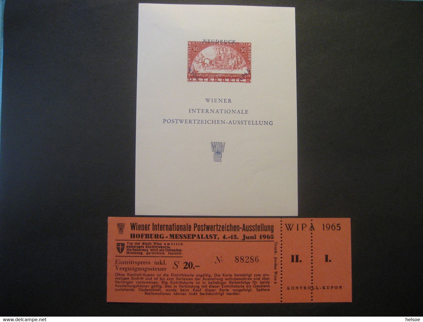 Österreich 1965- Wiener Internationale Postwertzeichen-Ausstellung, WIPA Neudruckblock, Unbenutzte Eintrittskarte,ANK N5 - Ensayos & Reimpresiones