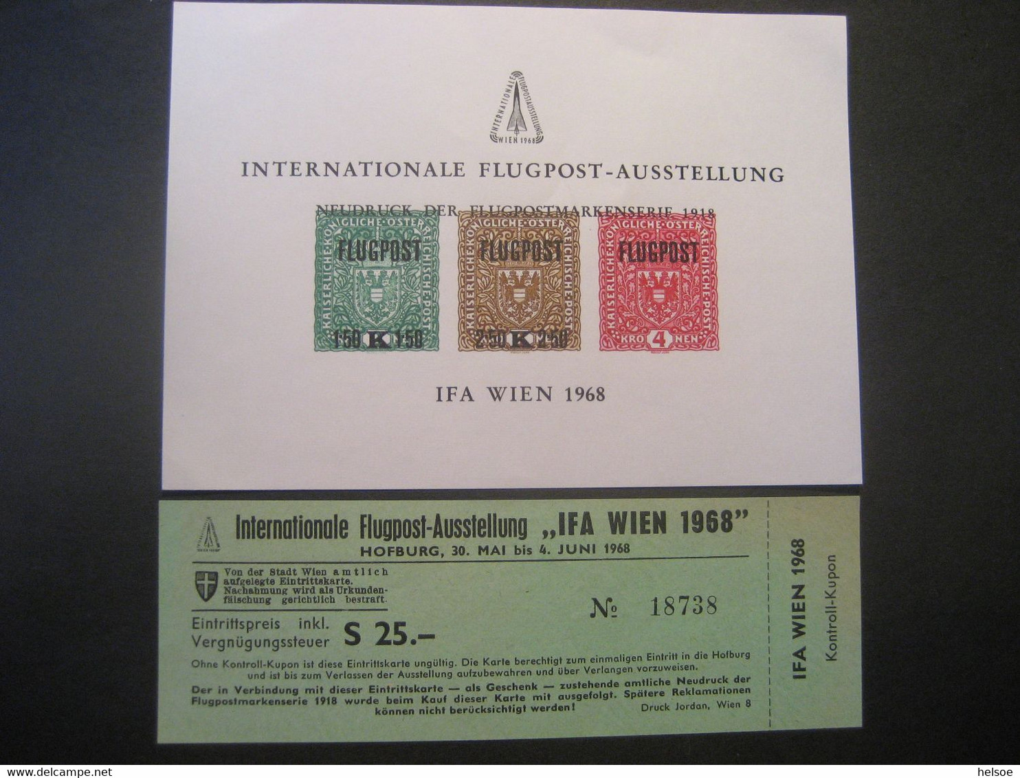 Österreich 1968- Internationale Flugpost-Ausstellung, IFA Wien Neudruckblock, Unbenutzte Eintrittskarte, ANK N7 - Proofs & Reprints