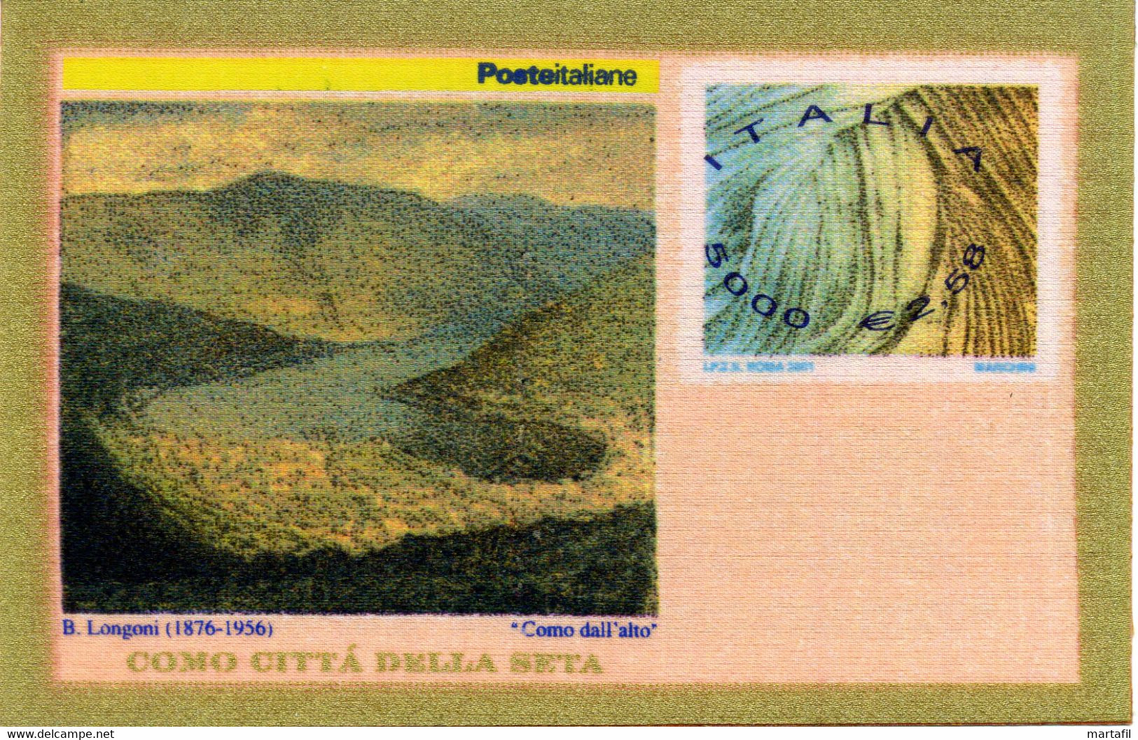 Repubblica Varietà - 2001 Como Città Della Seta, Francobusta 2,58€, SETA Sul Retro - Variétés Et Curiosités