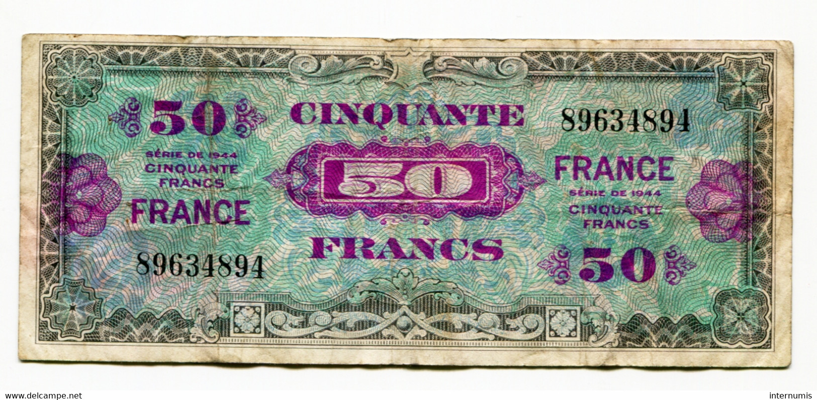 France, 50 FRANCS, FRANCE IMPRESSION AMERICAINE, TYPE DE 1945, N° : 89634894, TB (F), VF.24.01 - 1945 Verso Francia