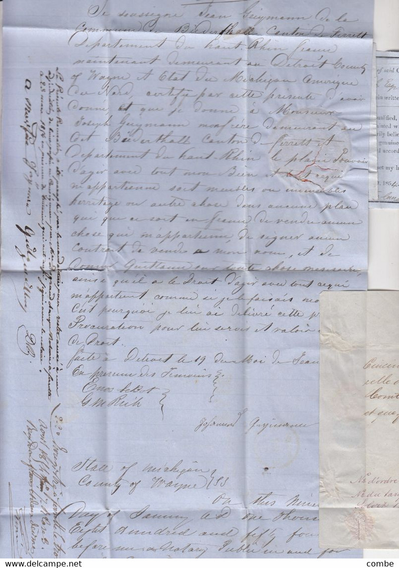 LETTER. 19 DEC 1854. DETROIT. (+CUICINNATI AGENT CONSULAIRE 1854)(+ DETROIT 1854) PAID. TO BIEDERBACH FRANCE - …-1845 Prefilatelia