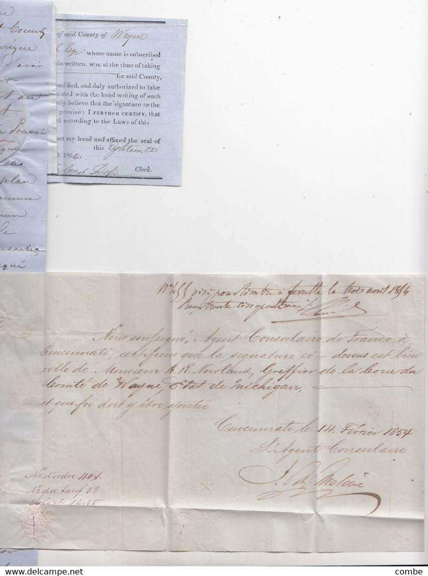 LETTER. 19 DEC 1854. DETROIT. (+CUICINNATI AGENT CONSULAIRE 1854)(+ DETROIT 1854) PAID. TO BIEDERBACH FRANCE - …-1845 Prephilately