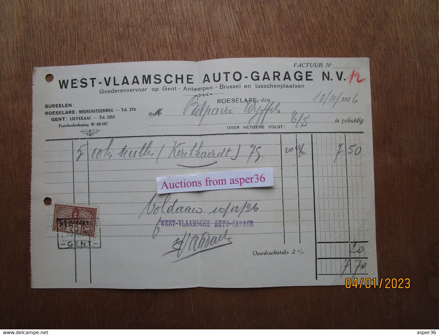 West-Vlaamsche Auto-Garage NV, Meenensteenweg, Roeselare 1926 - 1900 – 1949