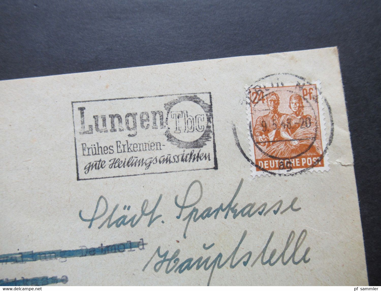 Berlin Vorläufer 9.5.1948 Arbeiter EF Werbestempel Lungen Tbc Und Stempel Jüdische Gemeinde Zu Berlin / Judaika - Brieven En Documenten