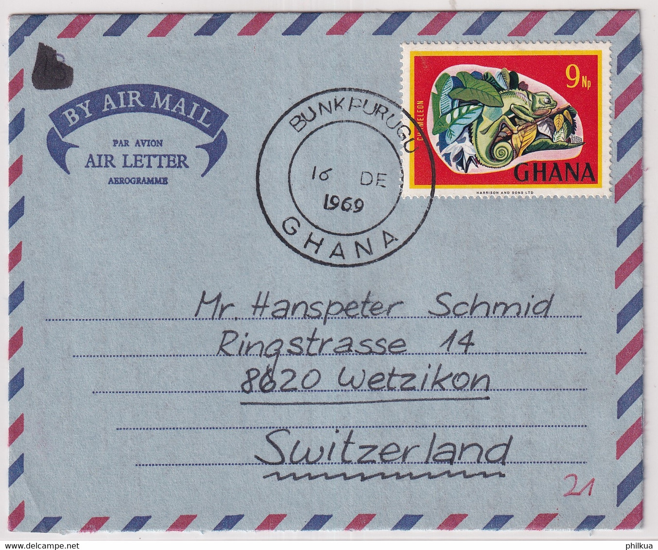 MiNr. 315 Ghana 1967, 1. Juni. Freimarken: Nationale Symbole Bedarfsluftpostbrief In Die Schweiz Gelaufen - Ghana (1957-...)