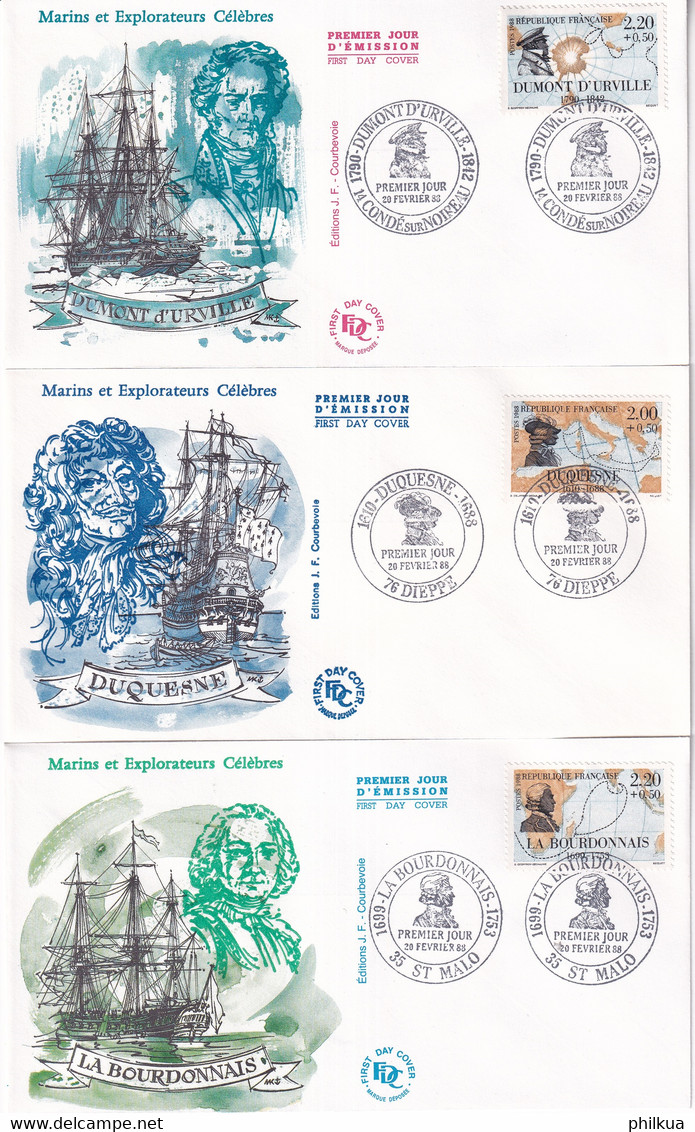 MiNr. 2655 - 2660 Frankreich 1988, 20. Febr. Bedeutende Persönlichkeiten - Seefahrer, Seeheld - Schiffahrt