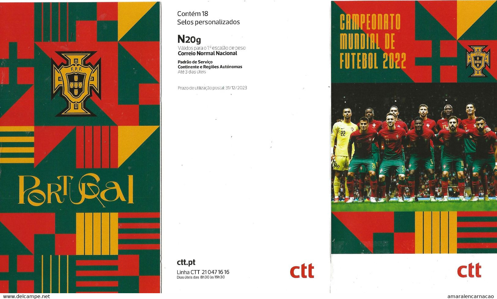 TIMBRES- BRIEFMARKEN- FRANCOBOLLI- STAMPS - PORTUGAL - FOOTBALL- CARNET AVEC 18 TIMBRES-SÉLECTION DU PORTUGAL-QATAR 2022 - 2022 – Qatar