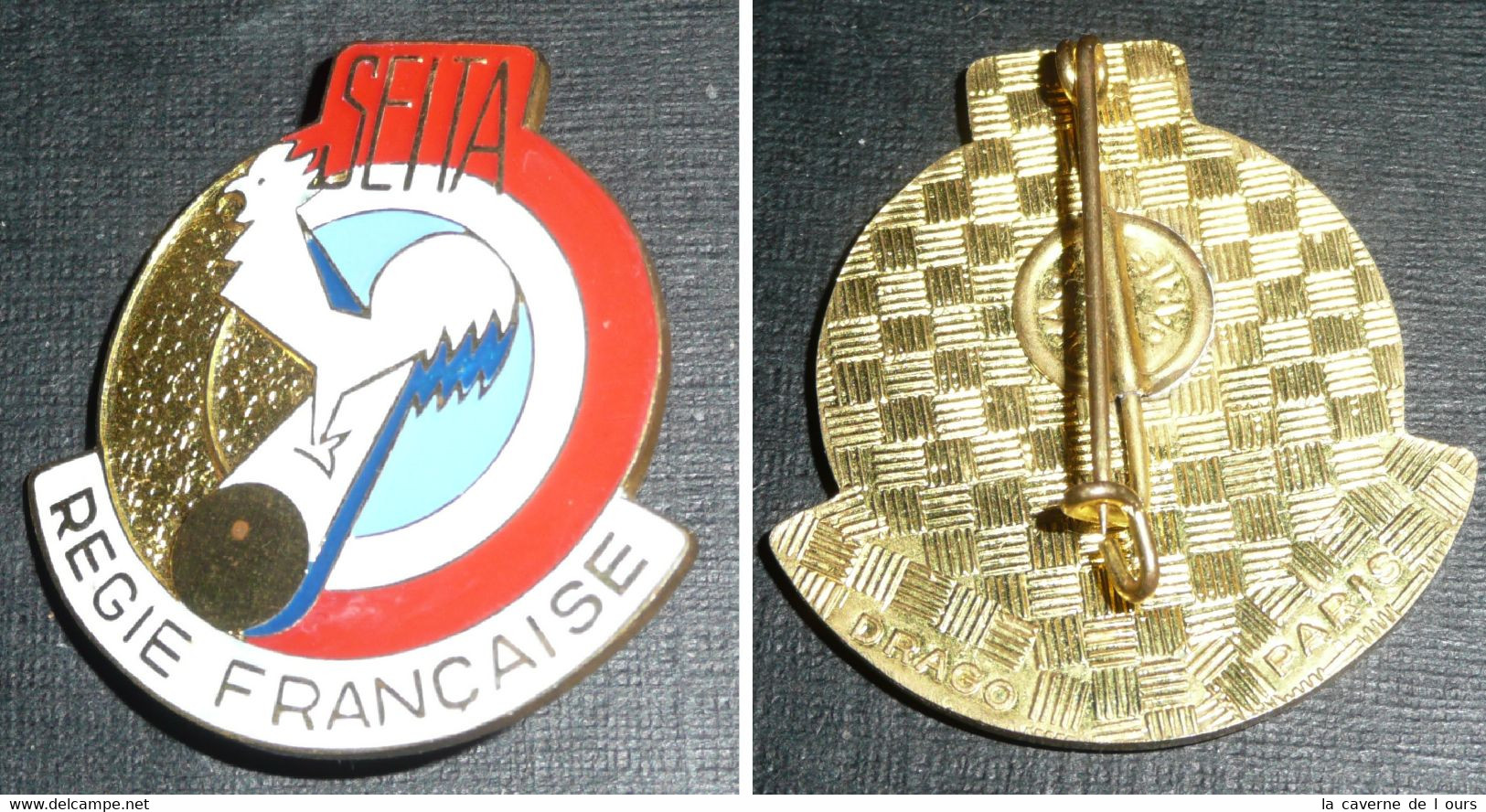 Rare Badge Insigne Broche En Métal émaillé, DRAGO, SEITA S.E.I.T.A., Régie Française - Objets Publicitaires