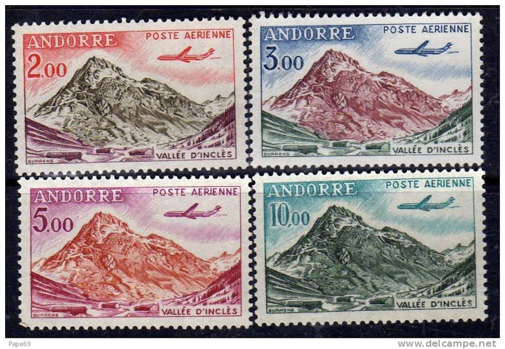 Andorre PA N° 5 / 8  XX Avion Caravelle : La Série Des 4 Valeurs Sans Charnière TB - Airmail