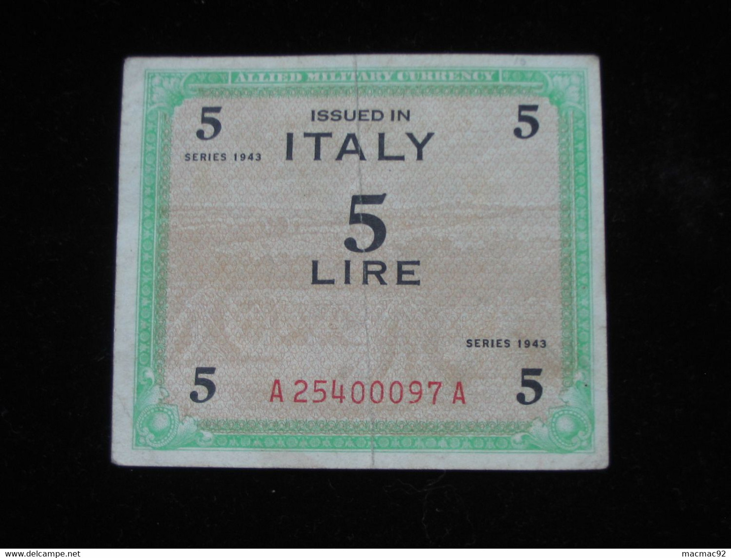 ITALIE - 5 Lire  Issued In ITALY - Allied Military Currency - Série 1943  **** EN ACHAT IMMEDIAT **** - Occupation Alliés Seconde Guerre Mondiale