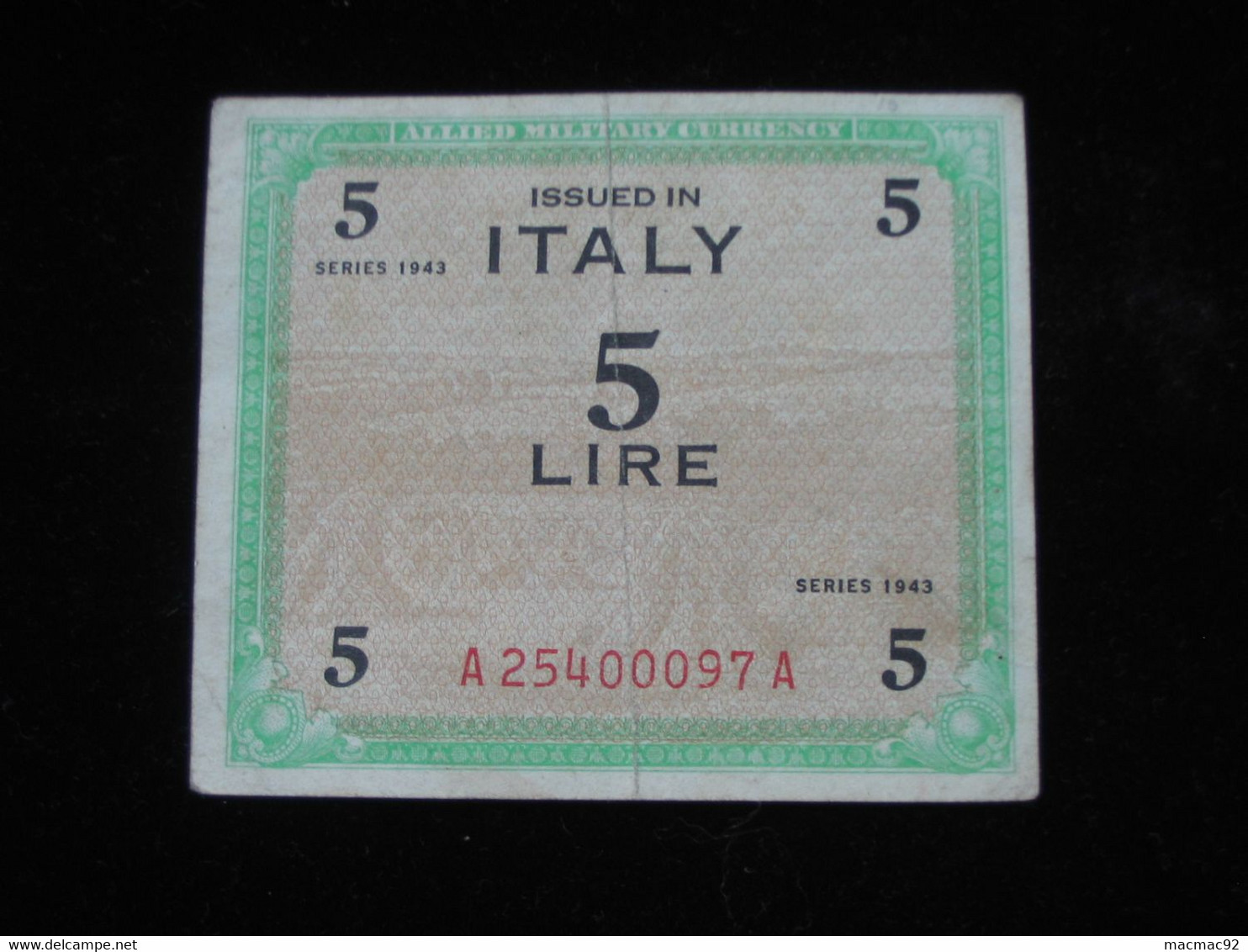 ITALIE - 5 Lire  Issued In ITALY - Allied Military Currency - Série 1943  **** EN ACHAT IMMEDIAT **** - Occupazione Alleata Seconda Guerra Mondiale