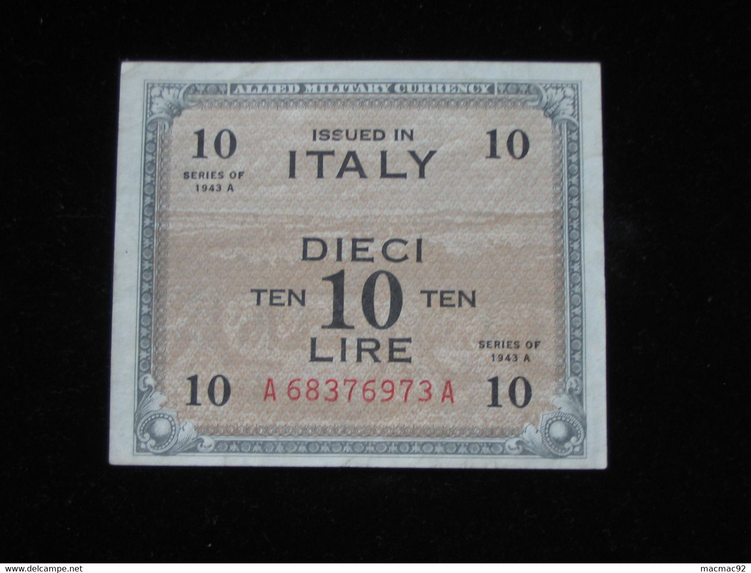 ITALIE - 10 Lire  Issued In ITALY - Allied Military Currency - Série 1943  **** EN ACHAT IMMEDIAT **** - Occupation Alliés Seconde Guerre Mondiale
