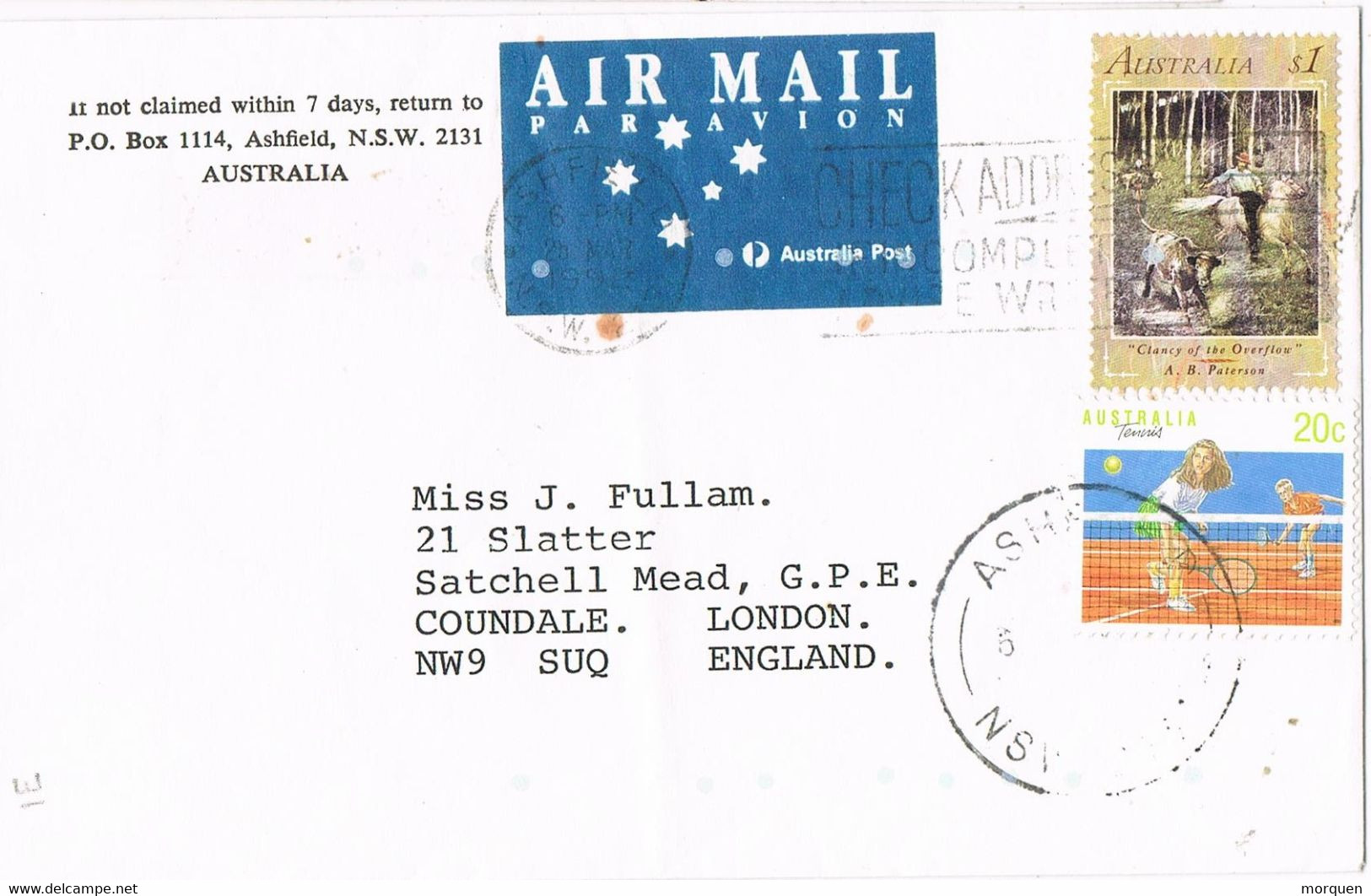 48272. Carta Aerea ASHFIELD (New Zealand) 1992 To London - Cartas & Documentos