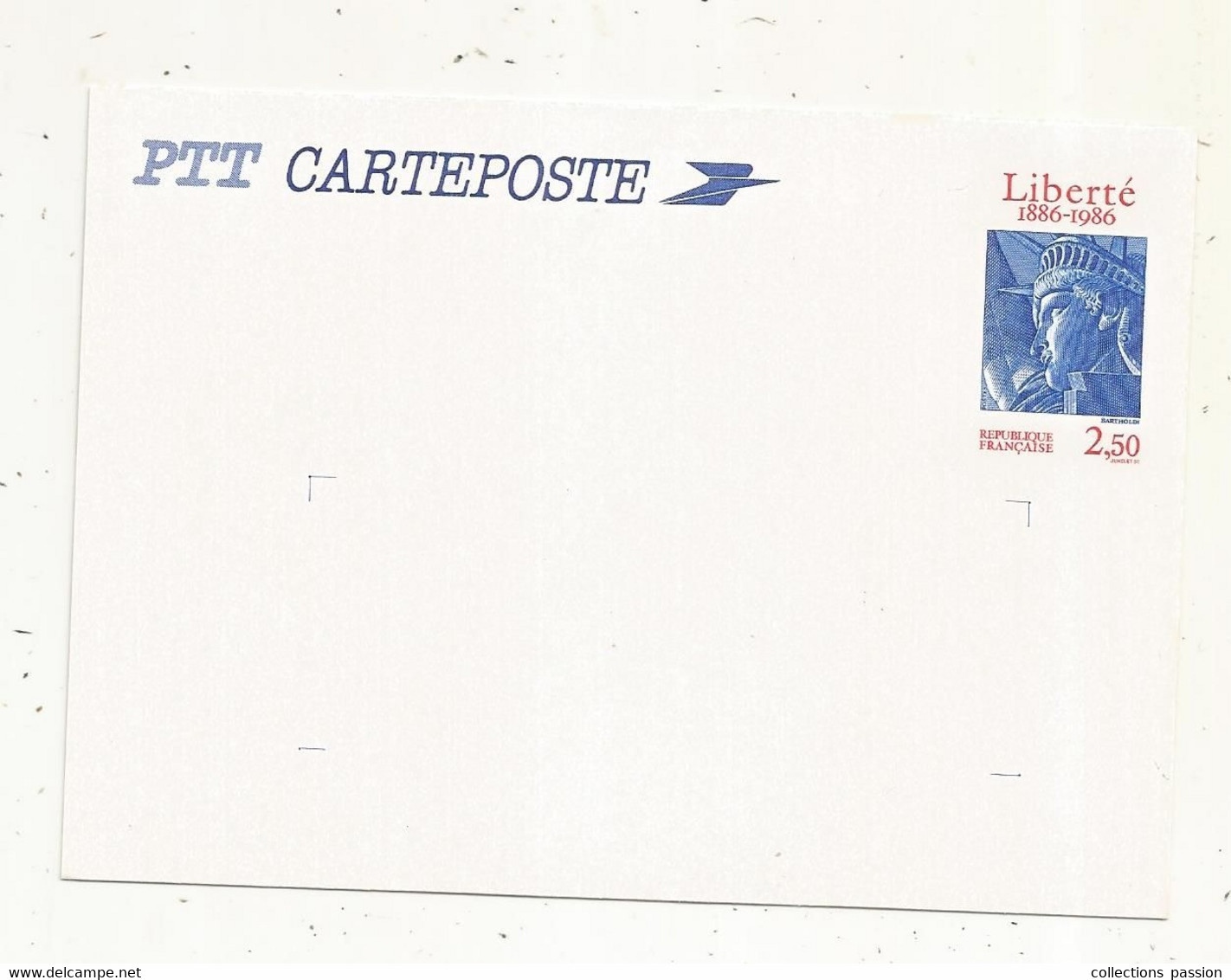 Entier Postal Sur Carte Postale, LIBERTE 1886-1986 , 2.50 Francs, Neuf - Enveloppes Types Et TSC (avant 1995)