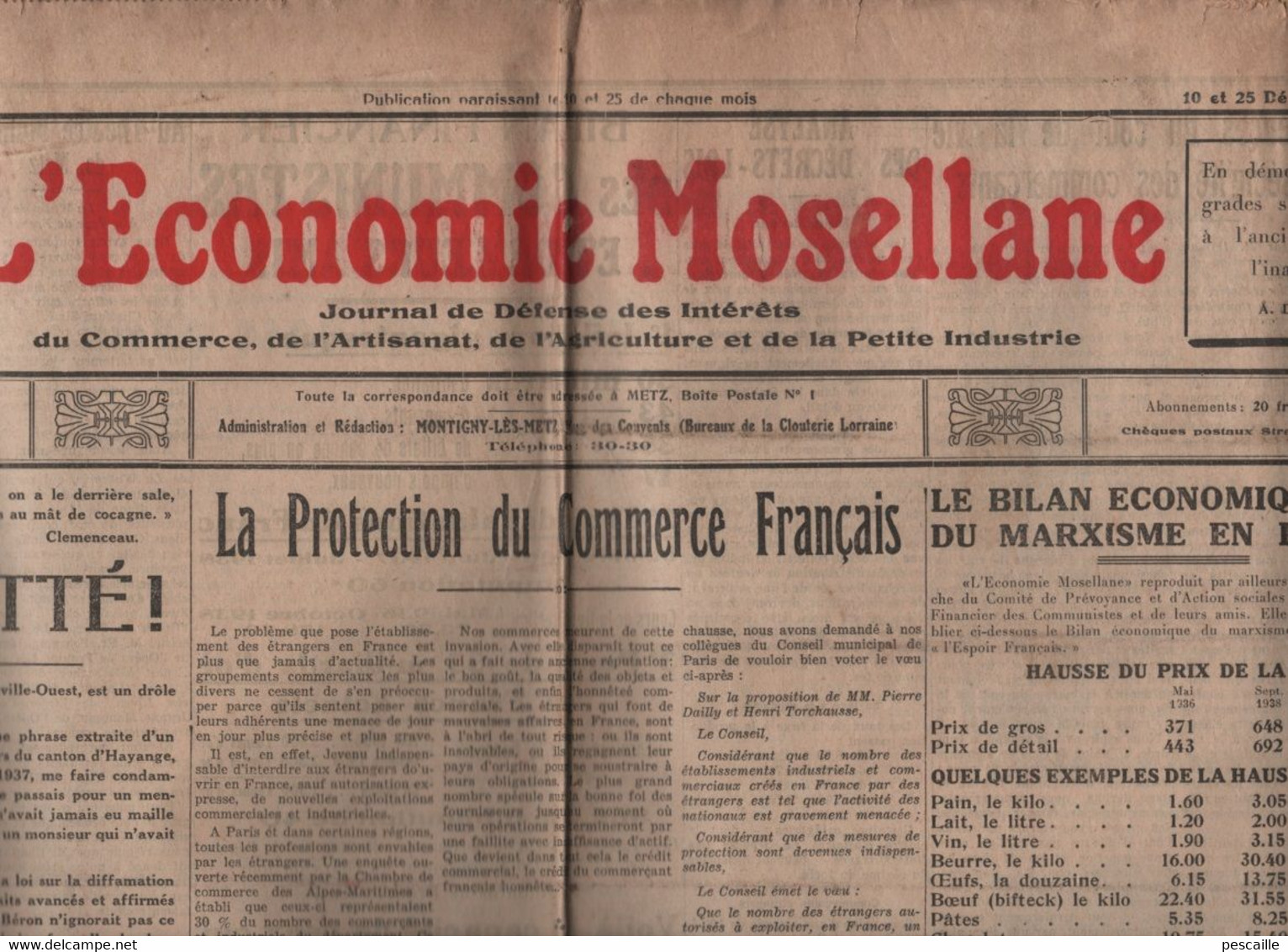 L'ECONOMIE MOSELLANE / MONTIGNY LES METZ - PH.-J. GRANGE Vs EMILE BERON - COMMERCE FRANCAIS - REGLEMENTATION DES PRIX - Informations Générales