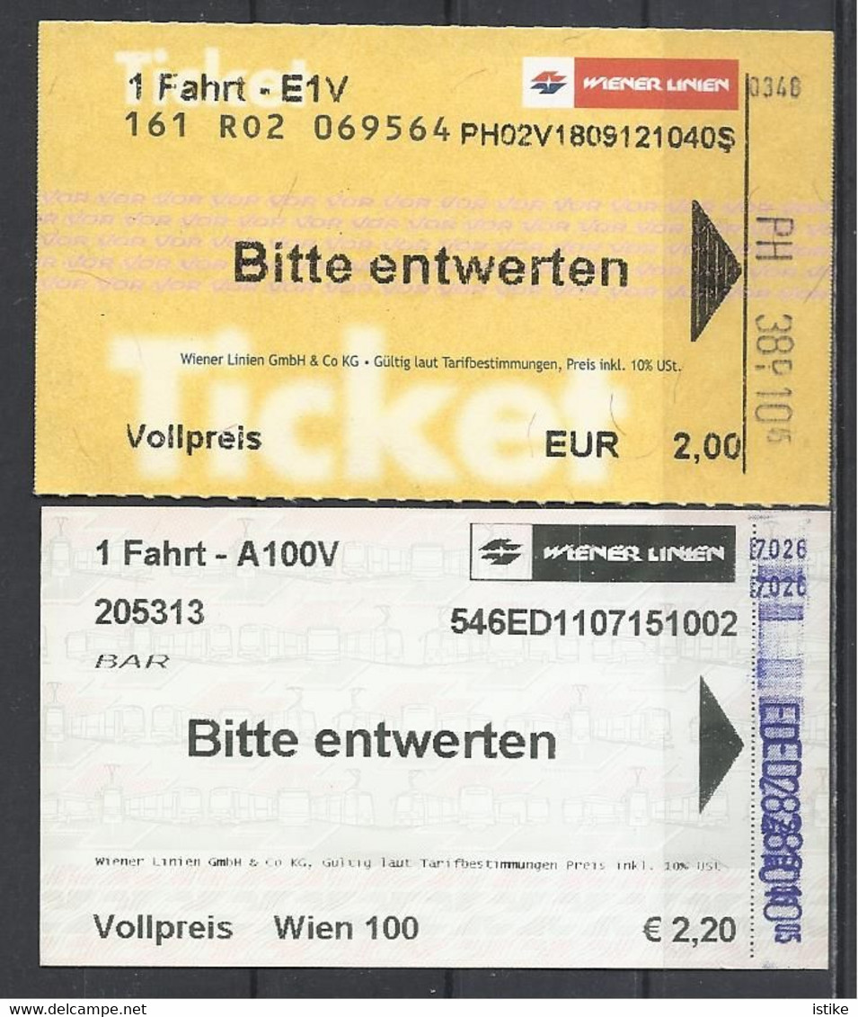 Austria, Wien, One Way Ticket, Lot Of 2,   2012, 2015. - Europe