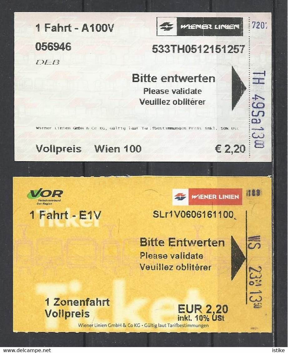 Austria, Wien, One Way Ticket, Lot Of 2,   2015, 2016. - Europe