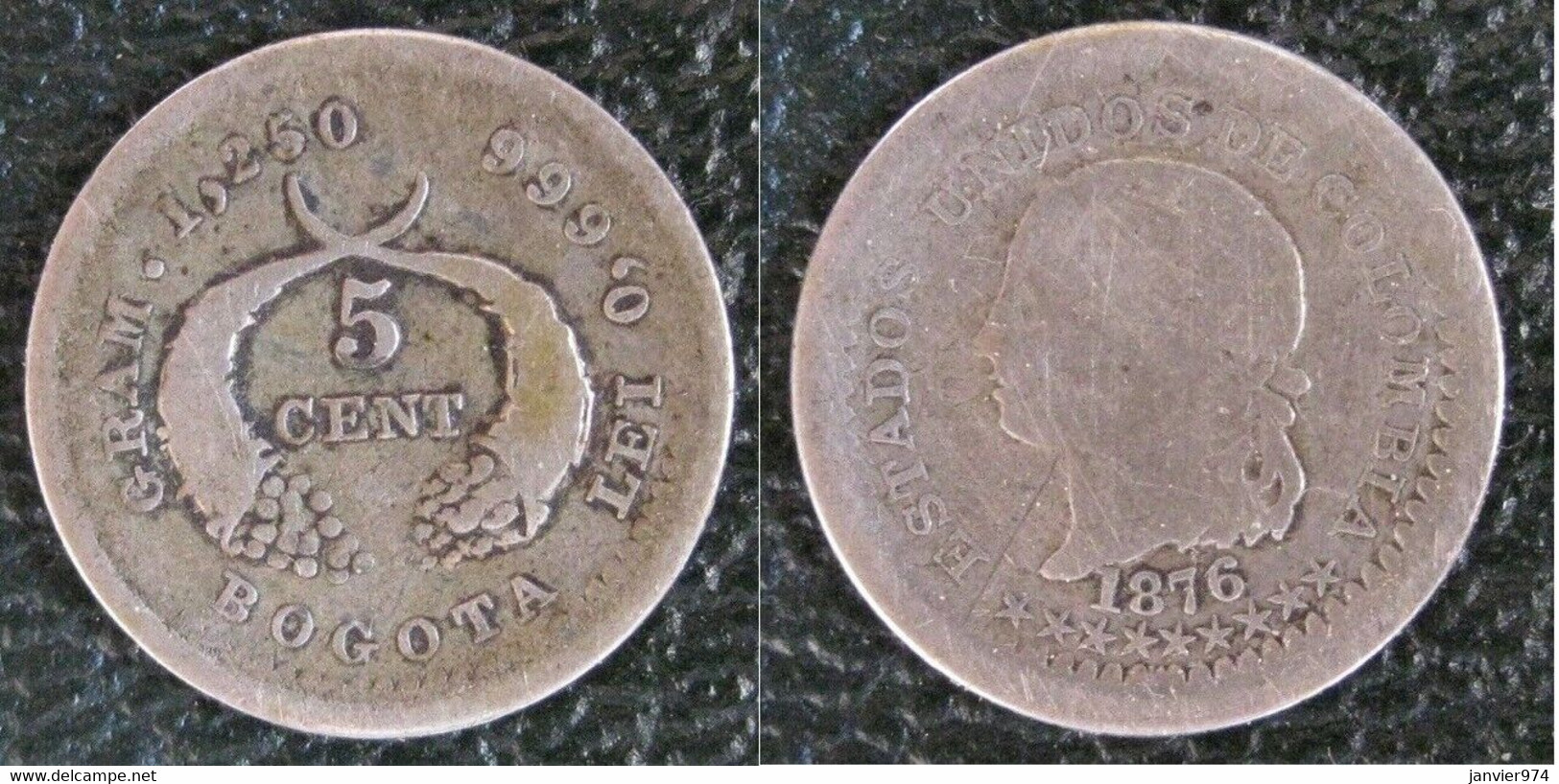 Colombie 5 Centavos 1876 Bogota, En Argent, KM # 174a, Date Rare ,19000 Exemplaires - Kolumbien