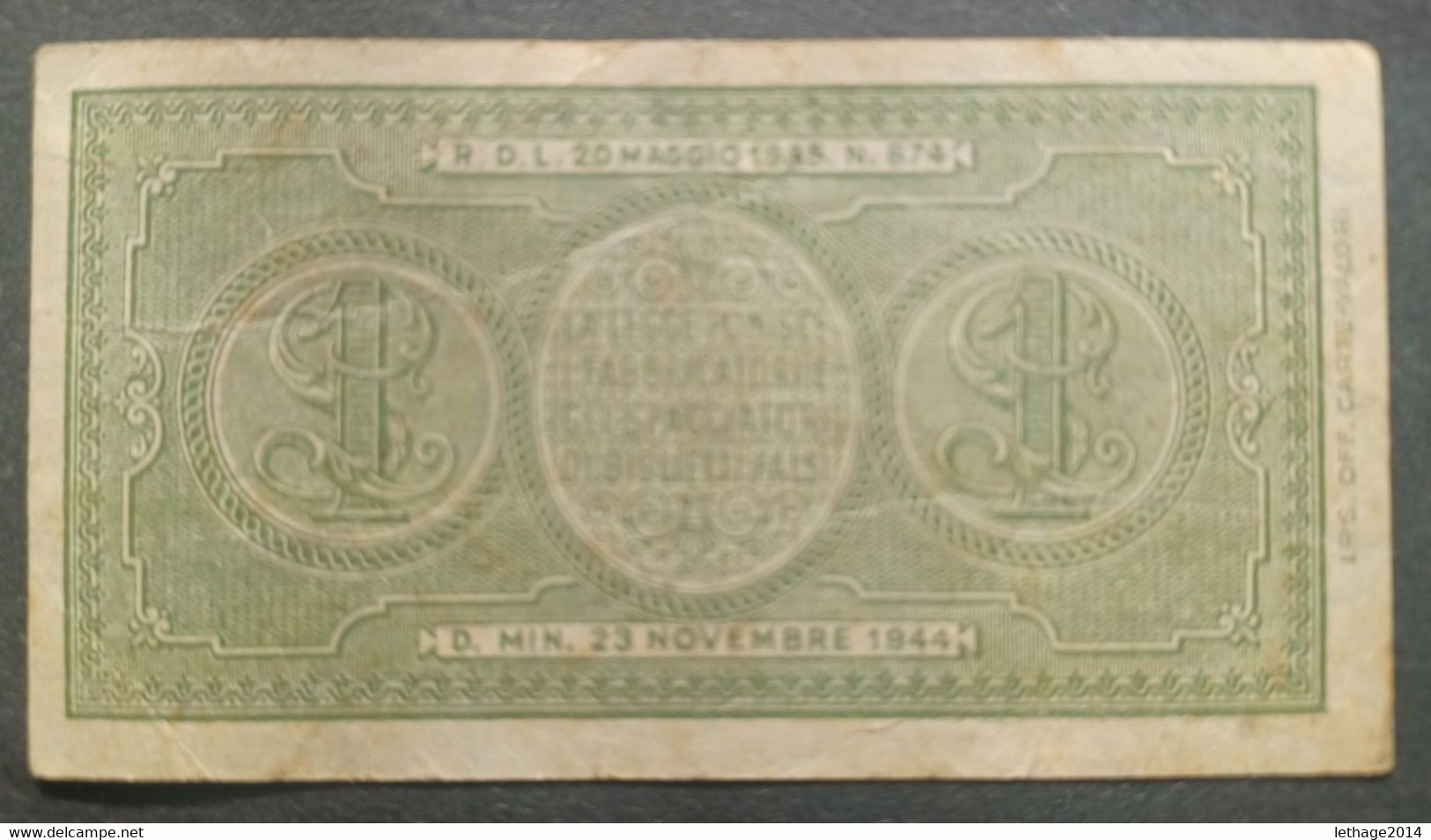 BANKNOTE REGNO D ITALIA 1 LIRA 1944 DI CRISTINA CAVALLARO PARISI - Italia – 1 Lira