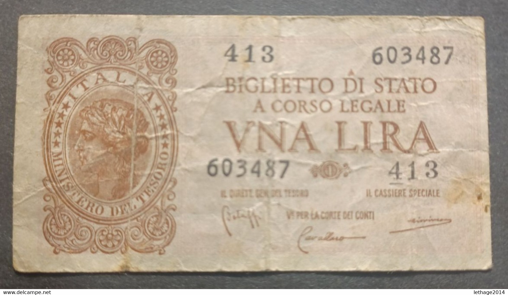 BANKNOTE REGNO D ITALIA 1 LIRA 1944 BOLAFFI CAVALLARO GIOVINCO CIRCULATED - Italië – 1 Lira