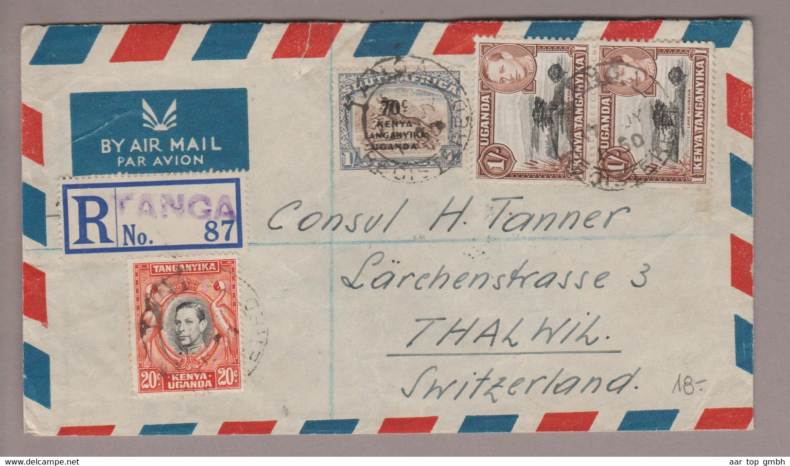 Afrika Tanganyika Tanga 1950-06-17 R-Luftpostbrief Nach Thalwil - Uganda (...-1962)