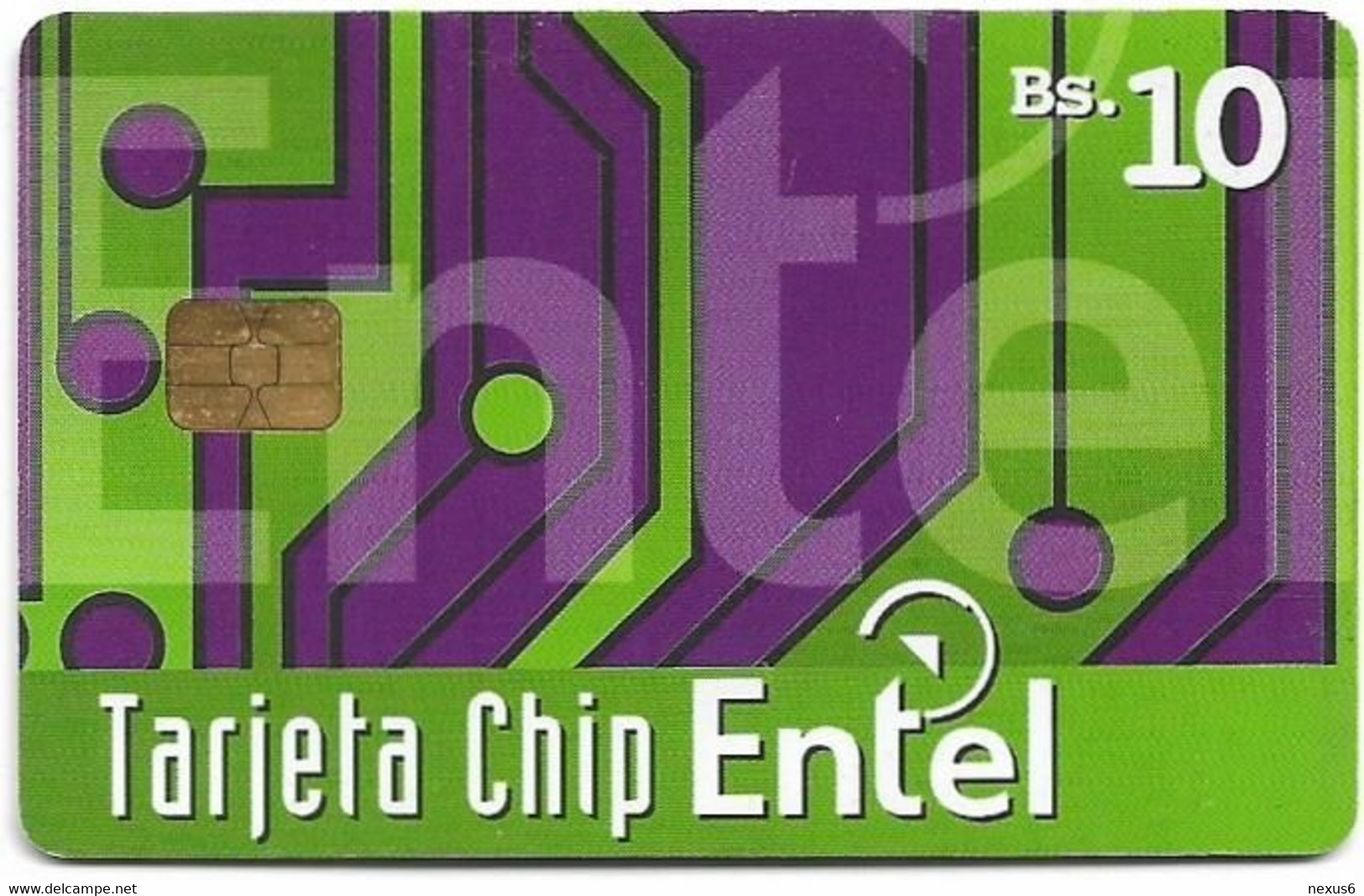 Bolivia - Entel (Chip) - Abstract Green Design, 2000, 10Bs, 100.000ex, Used - Bolivie