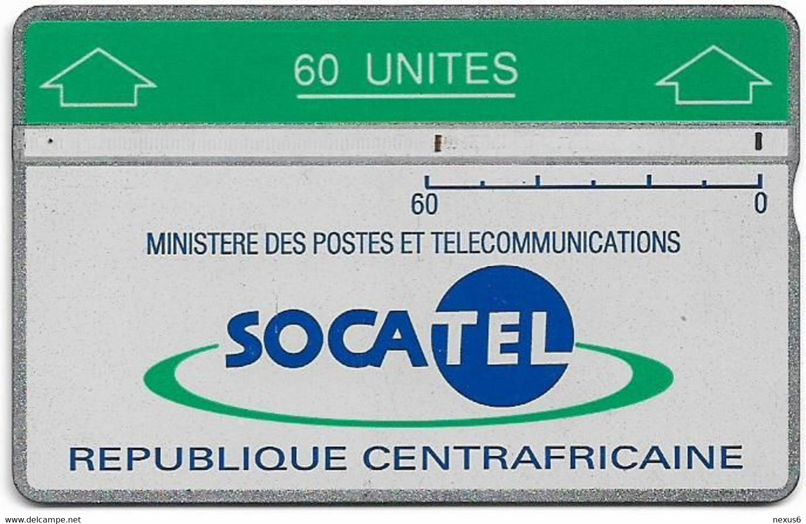 Central African Rep. - Socatel - L&G Socatel Logo - Cn.010E Inverted, 10.1990, 60U, Used - Central African Republic