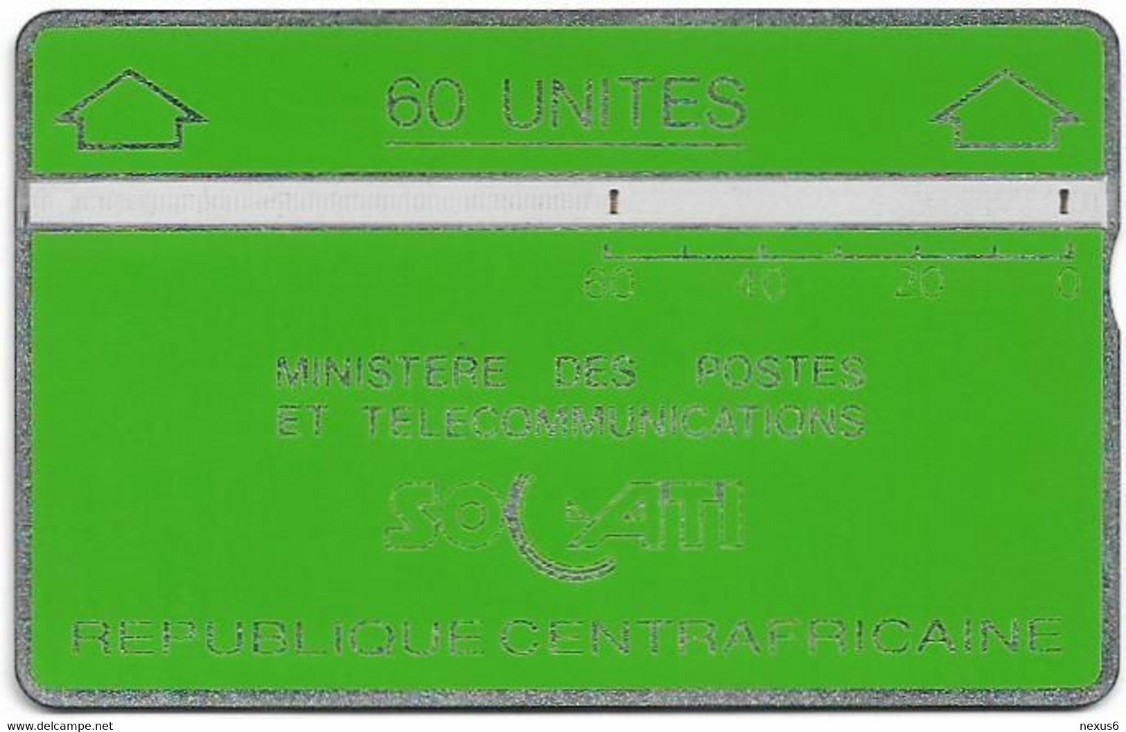 Central African Rep. - Socatel - L&G Socati Logo - Green (With Notch) - Cn.901C, 09.1991, 60U, Used - Central African Republic