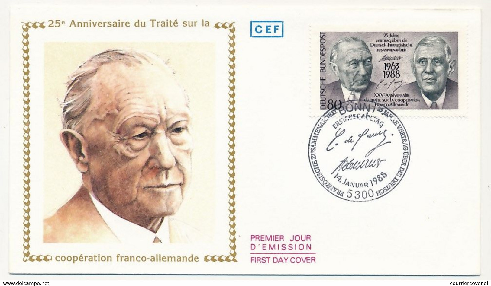 FRANCE - 2 Env FDC - Traité Coopération Franco Allemande - Paris 14 Janvier 1998 Et  ALLEMAGNE BONN - 1980-1989