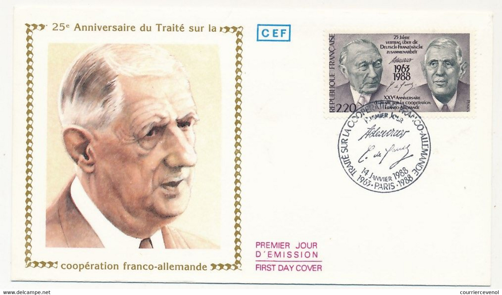 FRANCE - 2 Env FDC - Traité Coopération Franco Allemande - Paris 14 Janvier 1998 Et  ALLEMAGNE BONN - 1980-1989