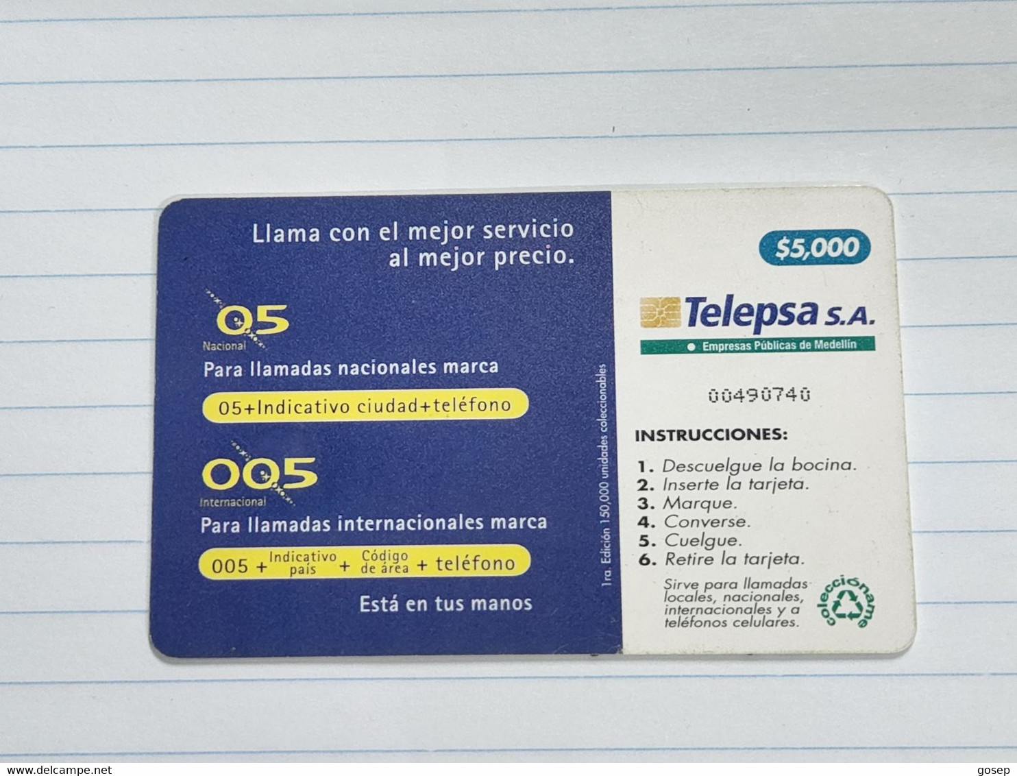 Colombia-(CO-TE-044C)-telephone Talk-(42)-($5.000)-(00490740)-used Card+1card Prepiad Free - Colombie