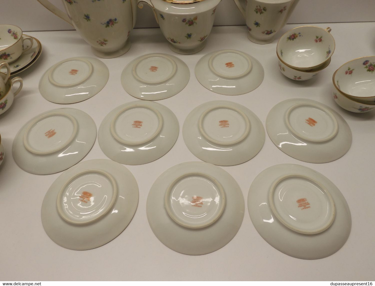 *JOLI SERVICE A CAFE ART DECO LIMOGES MANUFRANCE ST ETIENNE décor fleurettes   E