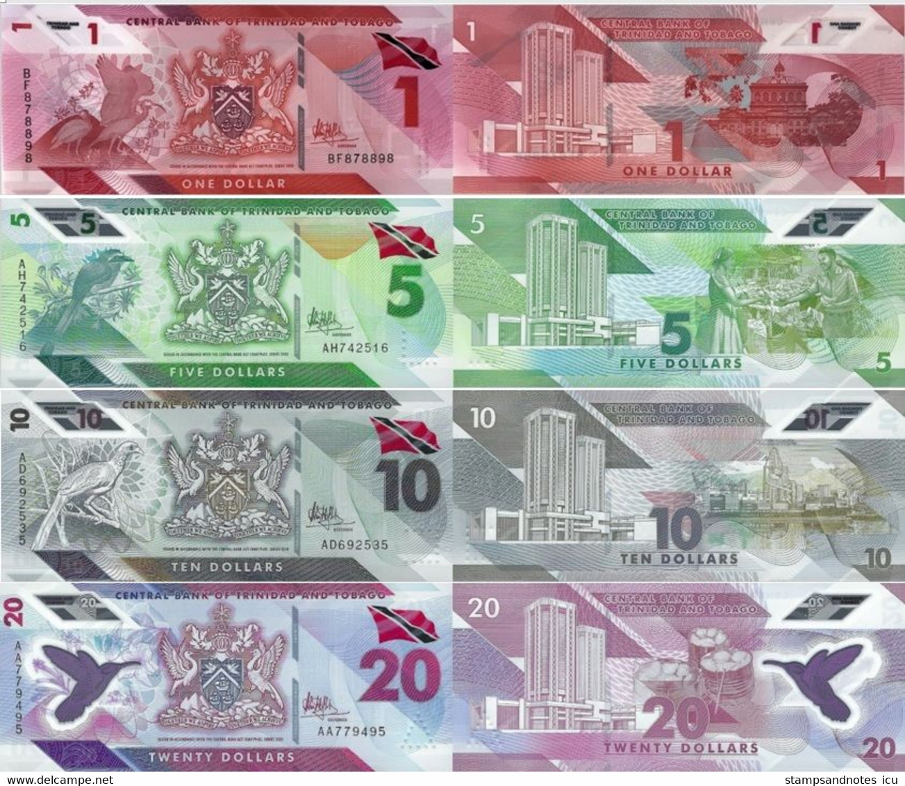 TRINIDAD AND TOBAGO 1 5 10 20 Dollars 2020 P W60 61 62 63 UNC Polymer Set Of 4 Banknotes Last Two Maching Numbers - Trinité & Tobago