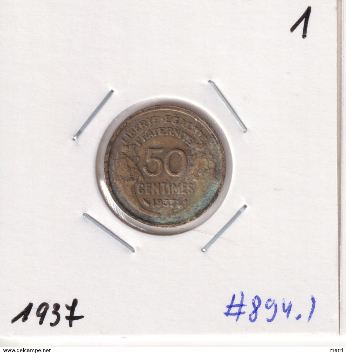 France 50 Centimes 1937 Km#894.1 - 50 Centimes