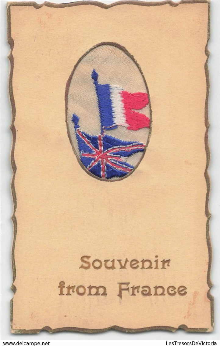 CPA Brodée - Fantaisie - Souvenir From France - Broderie - Drapeau Français Et Anglais - Brodées