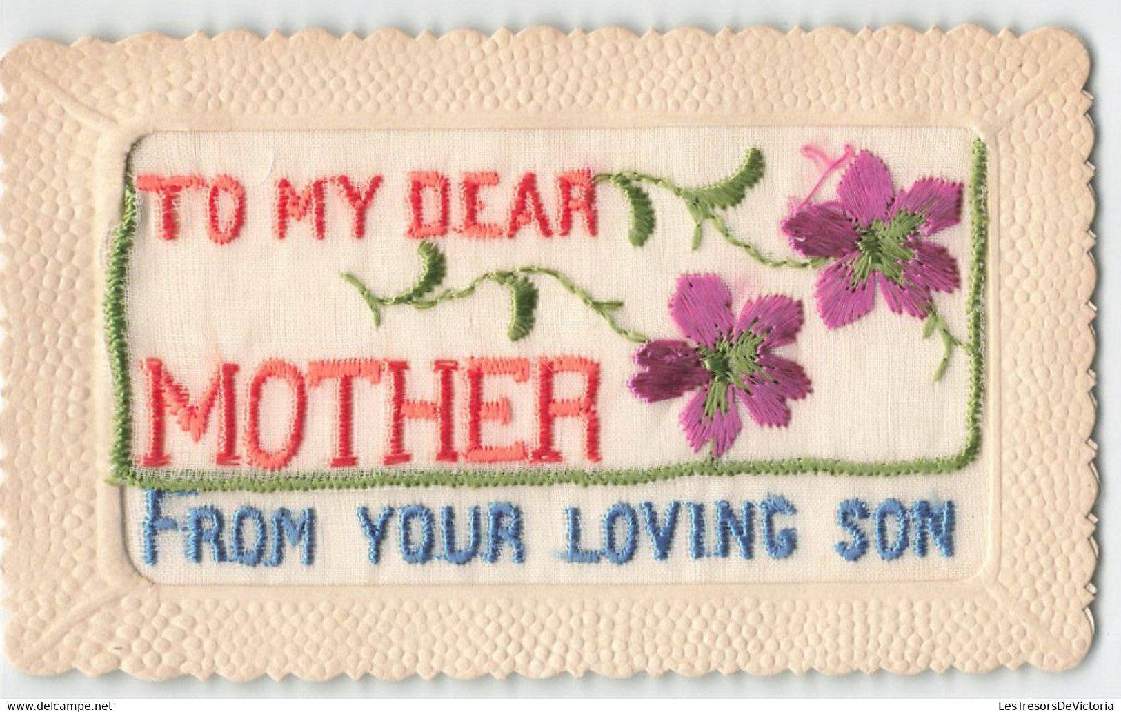 CPA Brodée - Fantaisie - To My Dear Mother From Your Loving Son - Fleur Rose - Broderie - - Brodées