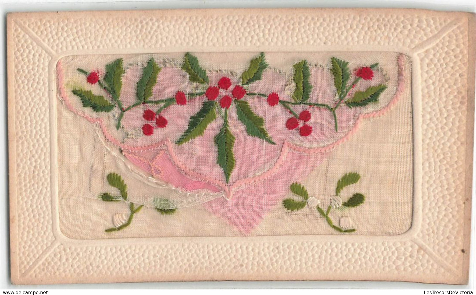 CPA Brodée - Fantaisie - Enveloppe Brodée Avec Du Houx - Broderie - - Brodées