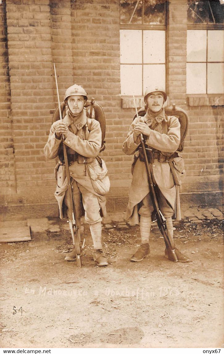 Carte Photo Militaire Français-STRASBOURG-67-Bas-Rhin-170 ème Régiment Infanterie-Casque-Sac Dos-Baionnette-Fusil-FROMM - Uniformen