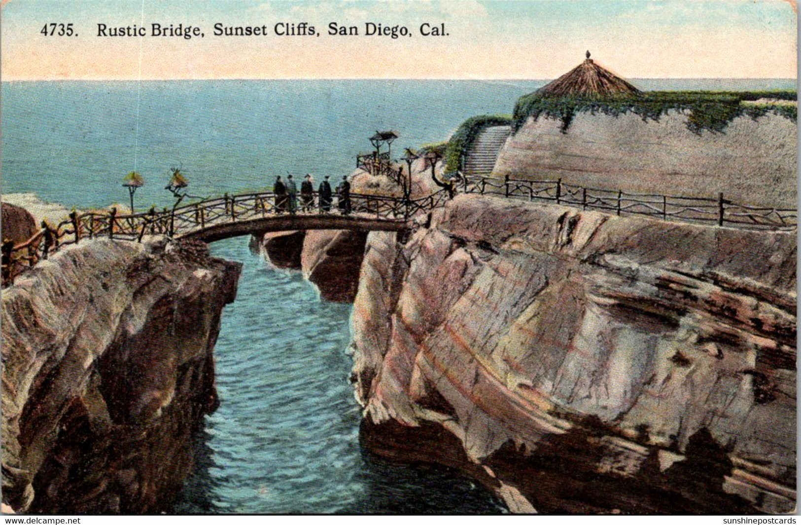 California San Diego Sunset Cliffs Rustic Bridge Curteich - San Diego